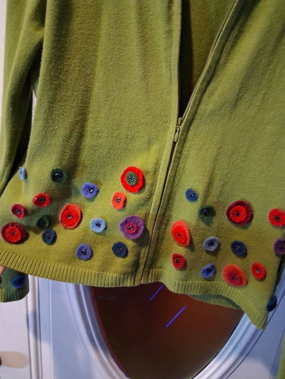 Marisa Christina Floral Embellished Full-Zip Cardigan Sweater Lime Green - Small